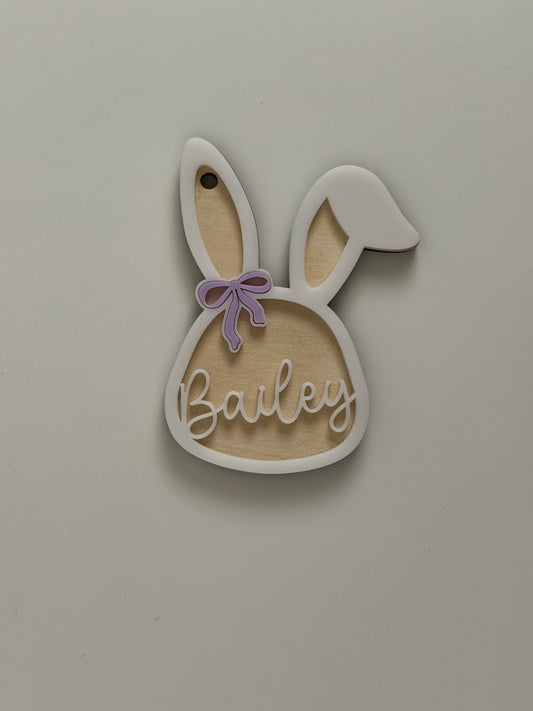 Personalized Bunny Easter Basket Tag with Bow