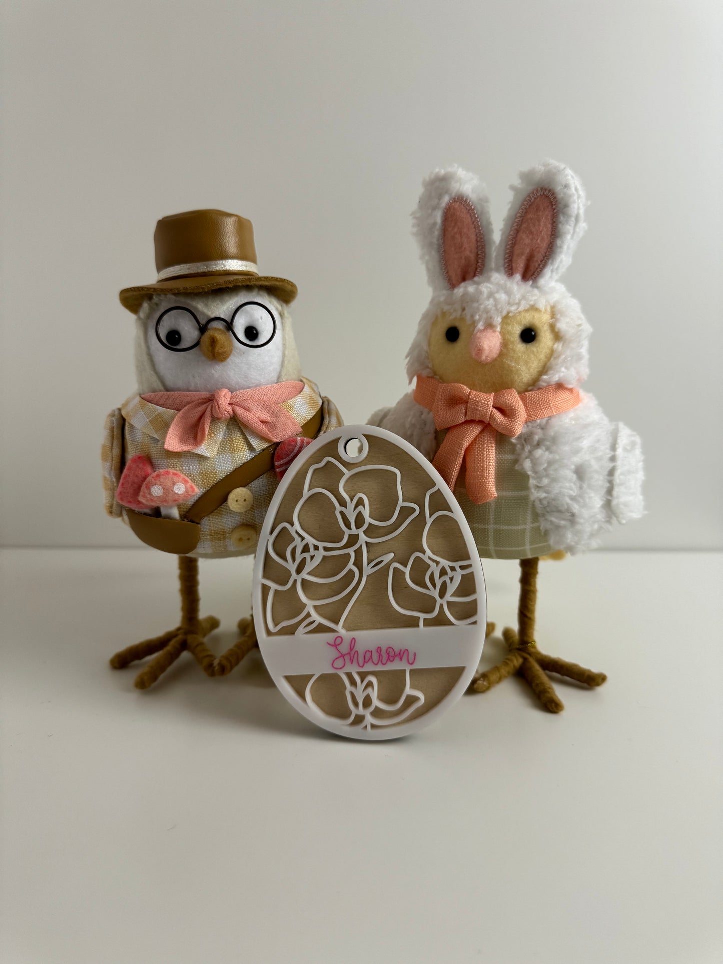 Personalized Egg Easter Basket Tag - Rose Design