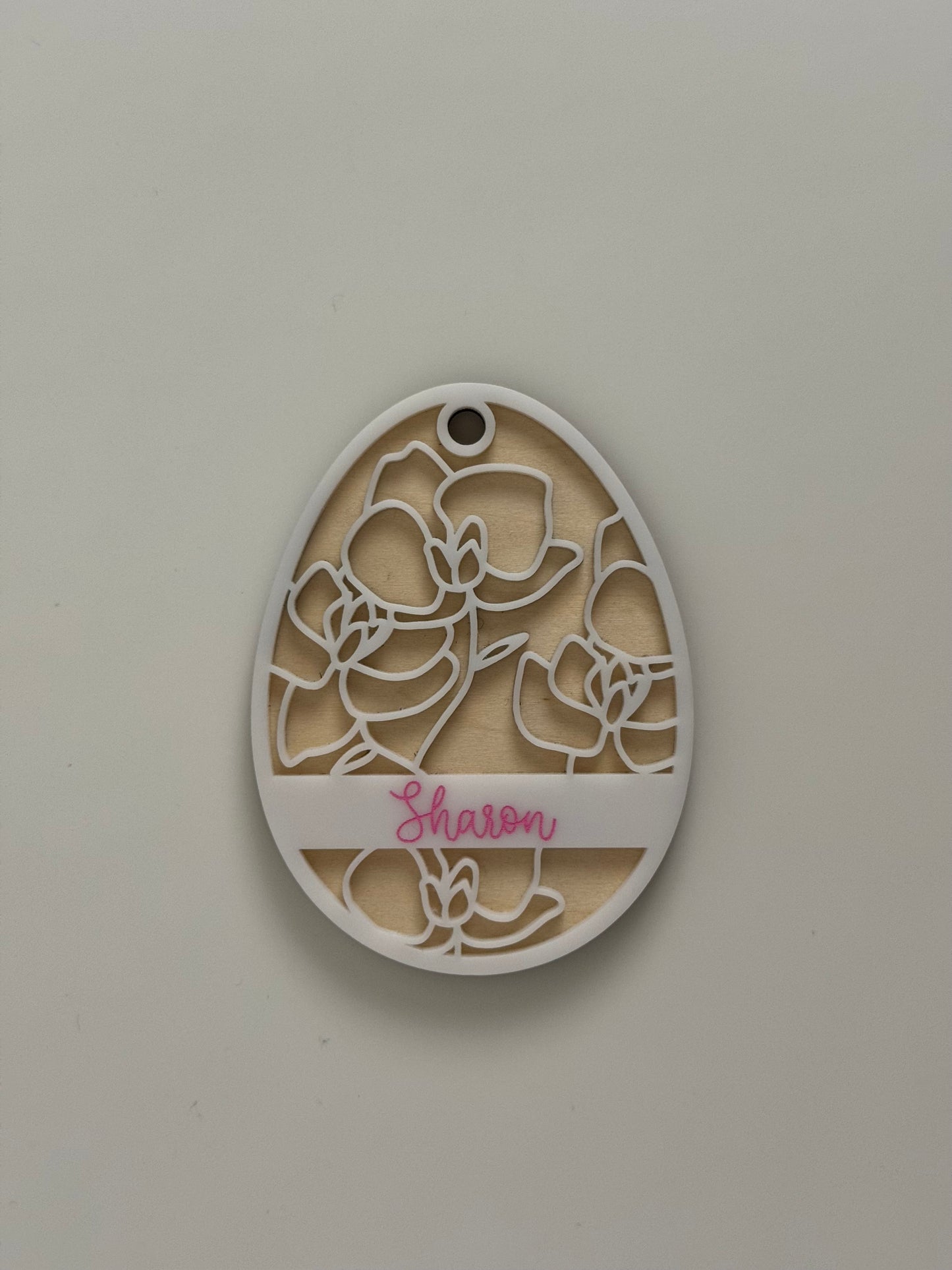 Personalized Egg Easter Basket Tag - Rose Design