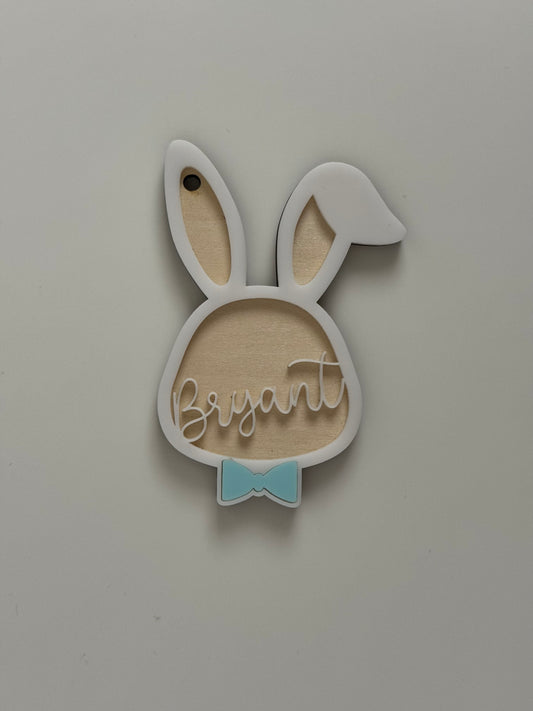 Personalized Bunny Easter Basket Tag with Bowtie