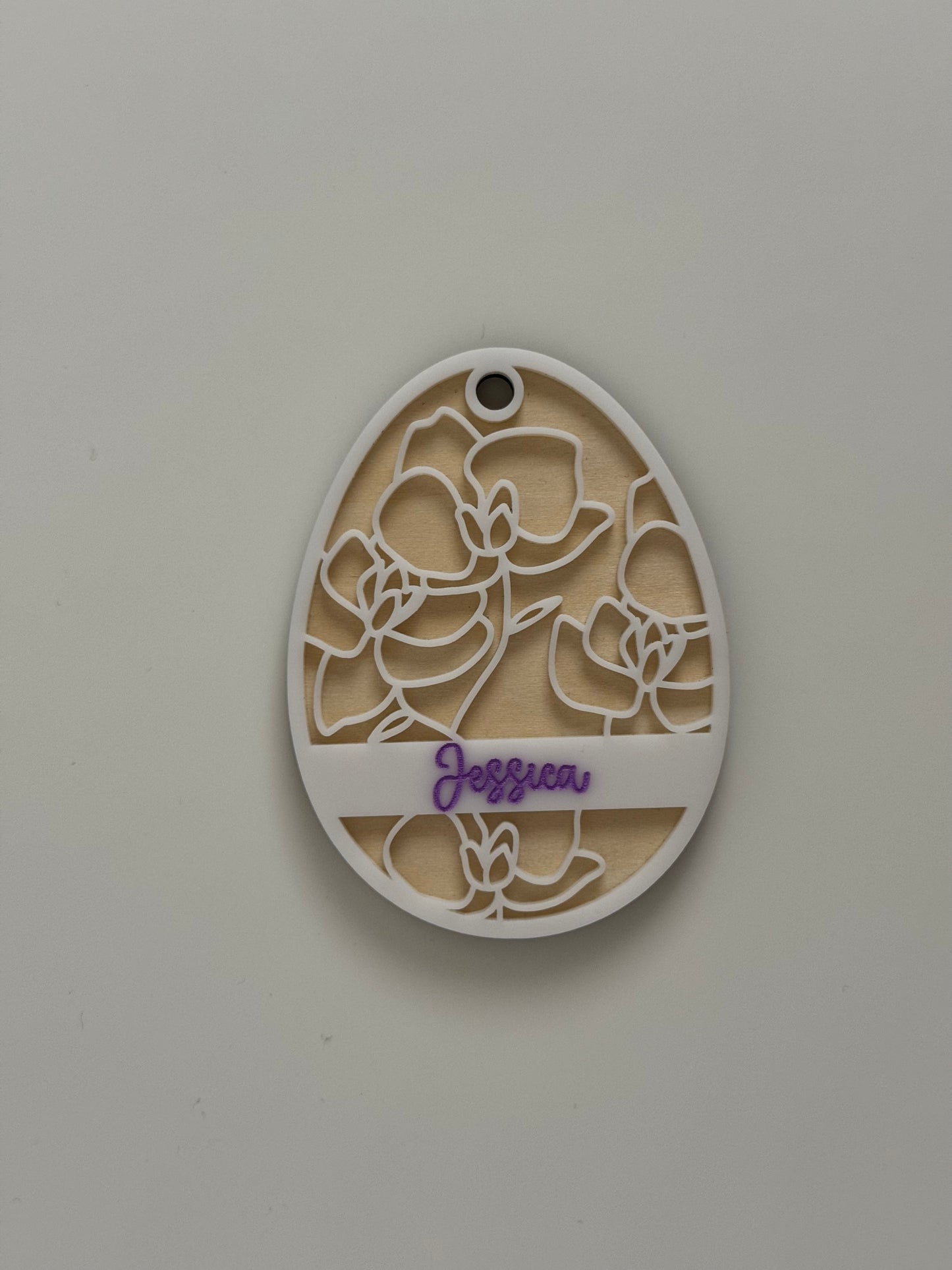 Personalized Egg Easter Basket Tag - Rose Design