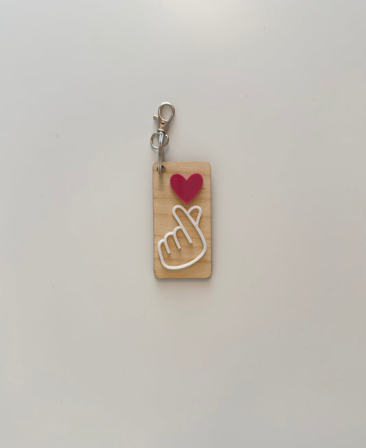 Mother’s Day Finger Heart Keychain - Acrylic & Wood