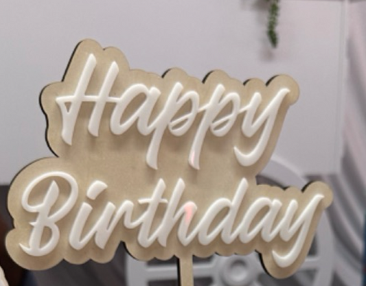 Custom Happy Birthday Cake Topper - Double Layer Acrylic & Wood